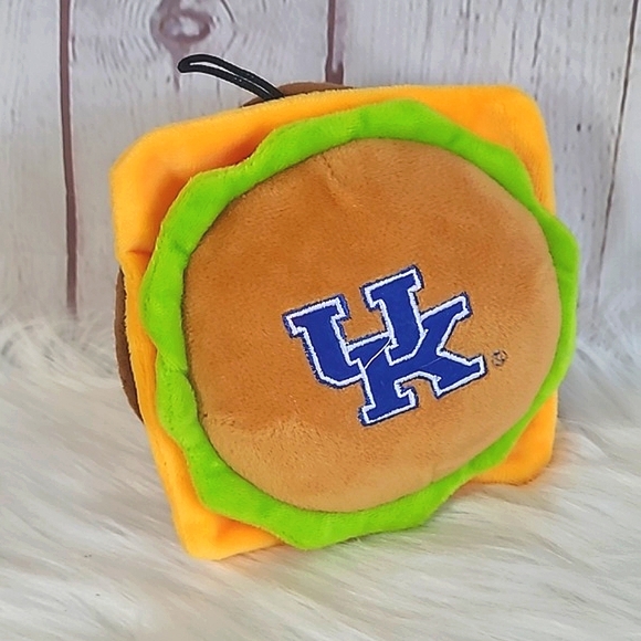 UK University of Kentucky Wildcats Cats Embroidered Cheeseburger Dog Squeek Toy - Picture 10 of 11